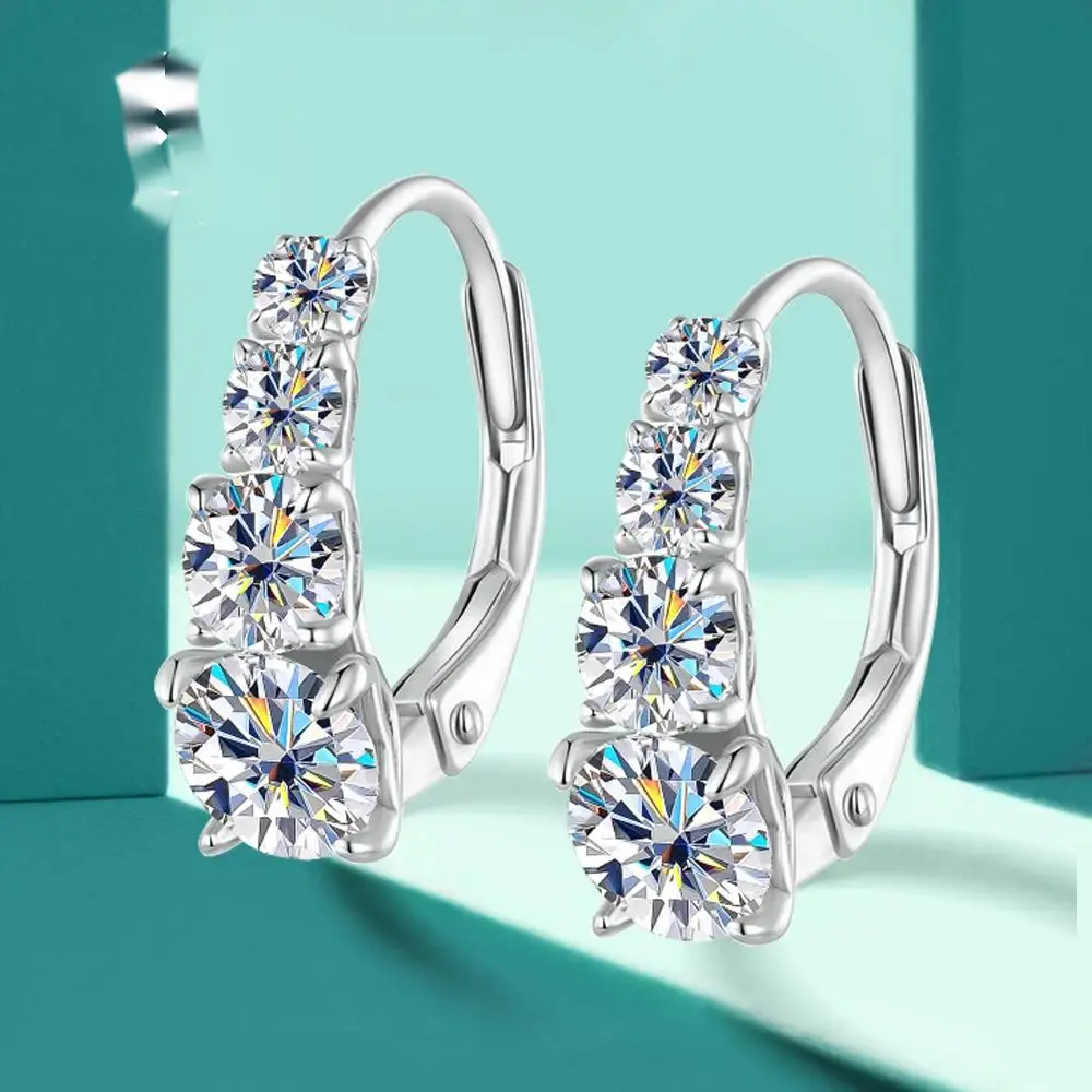 

Luxury Women's Hoop Earrings 925 Sterling Silver with Full Mozambique Stone Circle Design Color Size Gradient Diamond Earrings