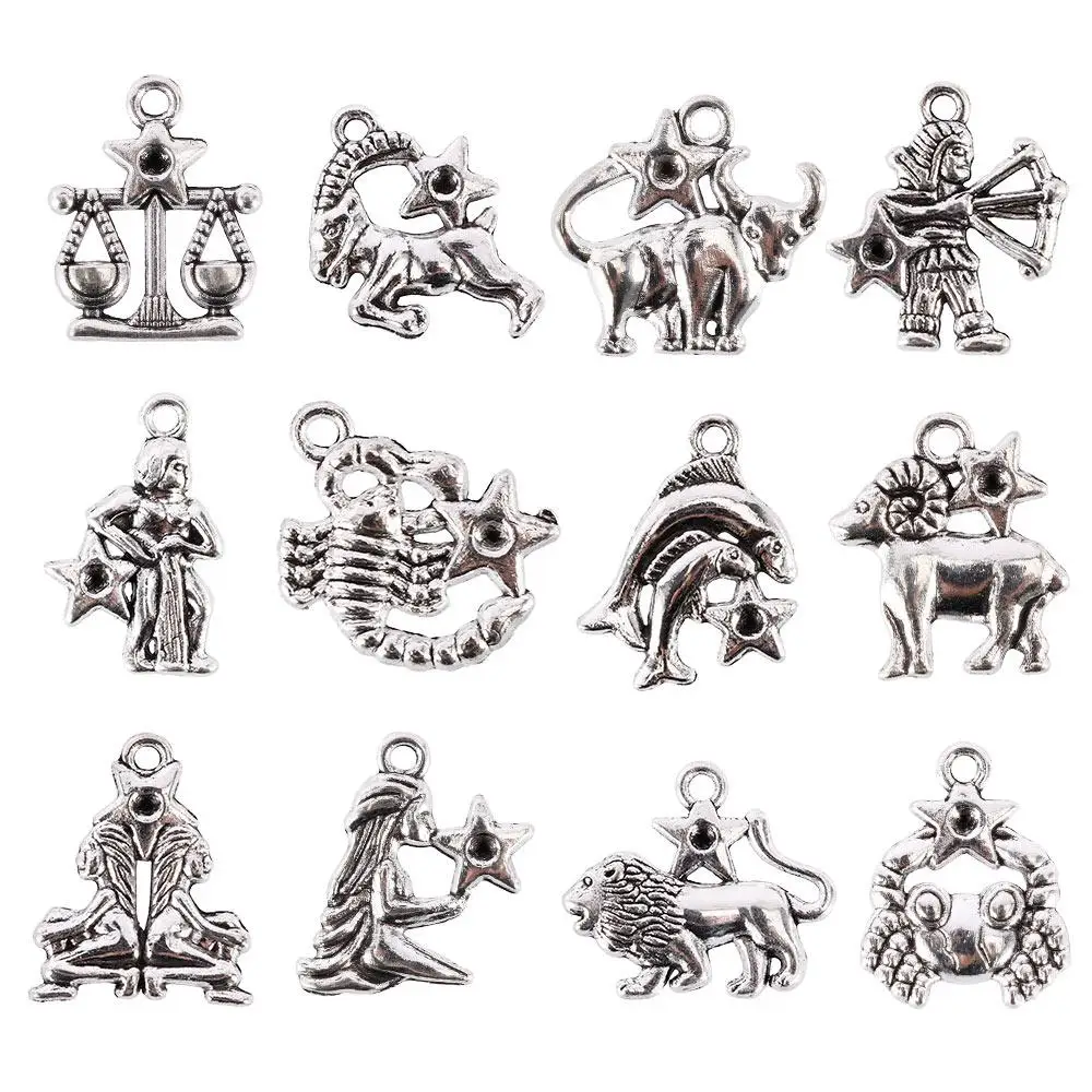 

12Pcs/set Mixed Zodiac European Charm Pendant Accessories for Jewelry Making Dangle Beads