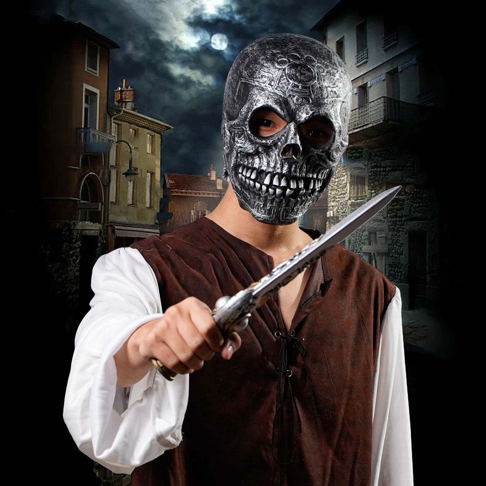1 Stück realistische Totenkopf-Maske, Latex-Maske, realistische Kopfbedeckung, geeignet für Halloween- und Urlaubsparty-Kostüme