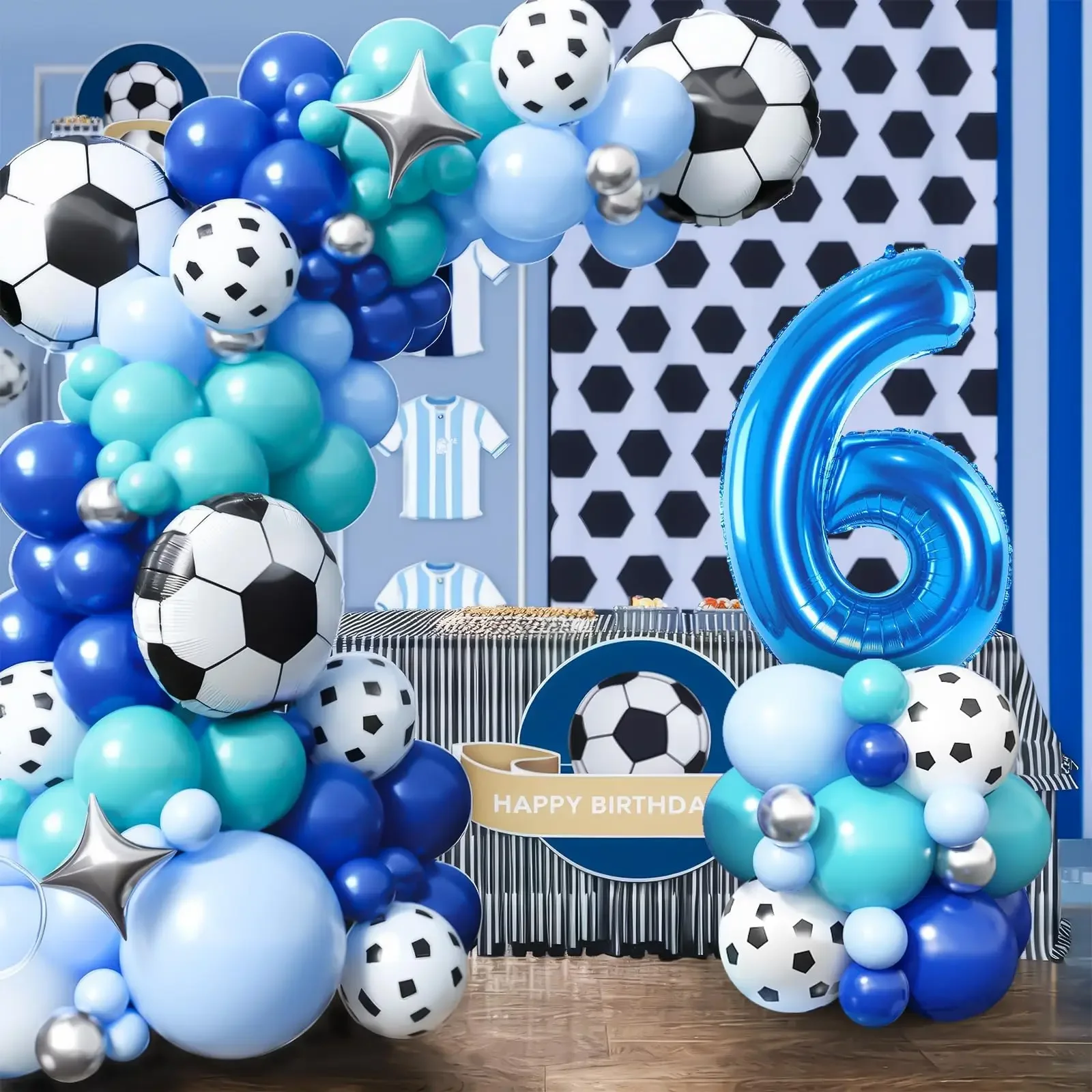 98pcs Football Theme Balloons Arch Kit Birthday Decoration Blue Balloons Garland Sports Party Soccer Globos