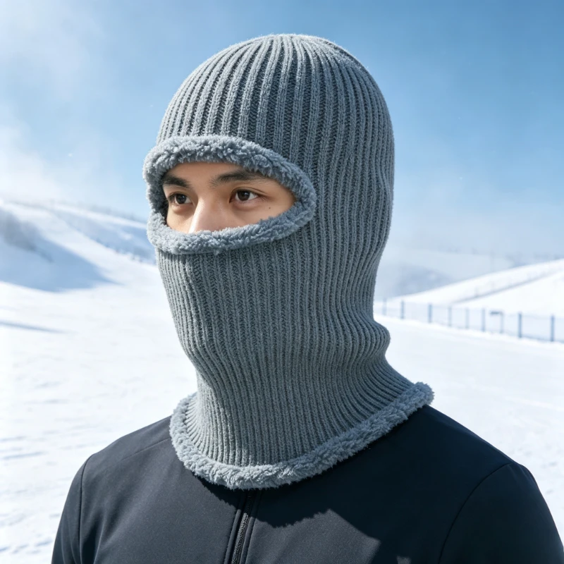 1 piece of men's winter hat with thick velvet jumpsuit, windproof and warm knitted hat, ear protection and headband cap
