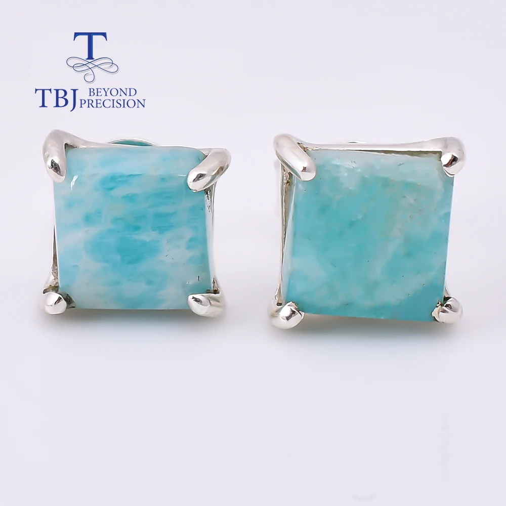 Handmade 925 Sterling silver Jewelry set natural amaznoite gemstone  square 7mm earring ring fine jewelry for girls nice gift