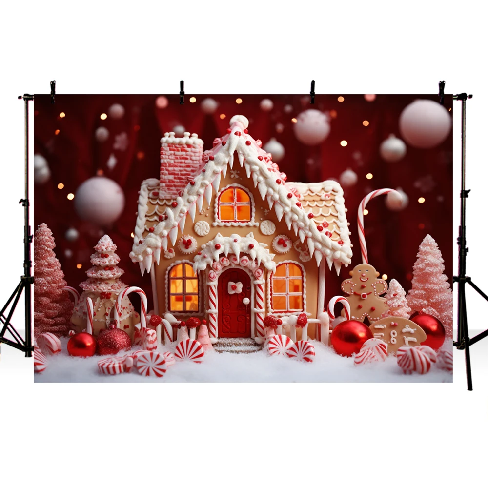 Christmas Gingerbread House Candy Backdrop for Photography Background For Children Portrait Photo Shoot Backdrop Studio Props