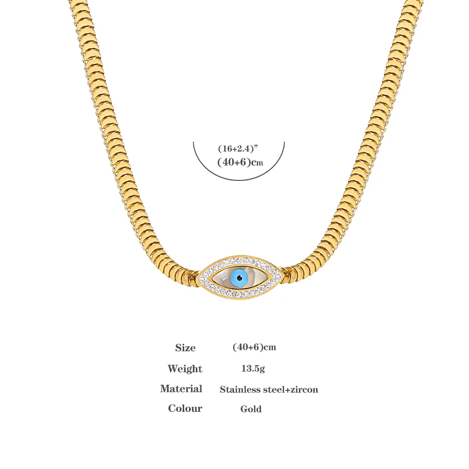 Greatera Stainless Steel Shell Evil Eye Pendant Necklaces for Women Gold Plated Metal Chain Necklace Waterproof Jewelry 2023