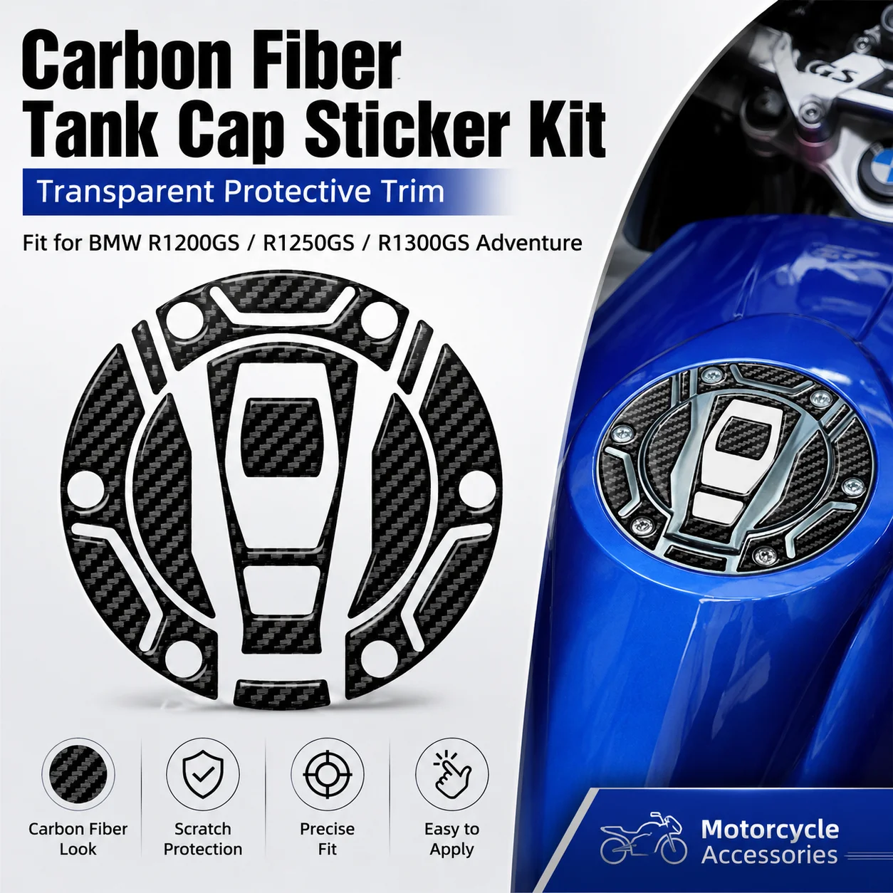 Transparent Carbon Fiber Fuel Tank Cap Sticker Kit for BMW Models K1200 K1300 R1200GS R1300GS R1250GS F750GS F850GS C400GT