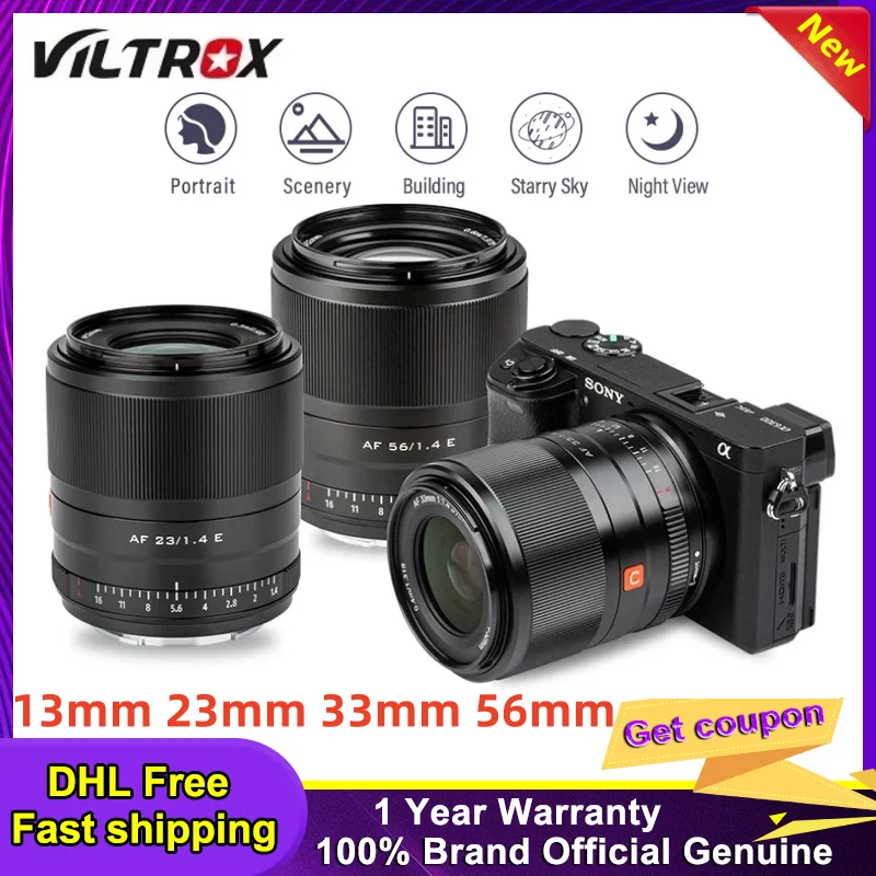 VILTROX 13mm 23mm 33mm 56mm F1.4 for Sony E Auto Focus Prime Lens Large Aperture Lens Sony Camera A6500 A6400 A6600 ZV-E10 FX30