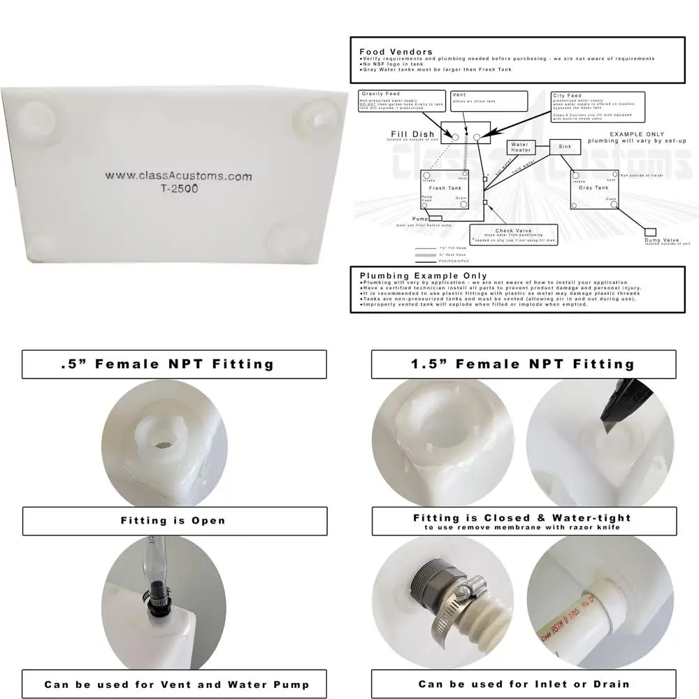 Zbiornik na wodę słodką 25 galonów, system zbiornika na wody odpływowe do kampera, szary.