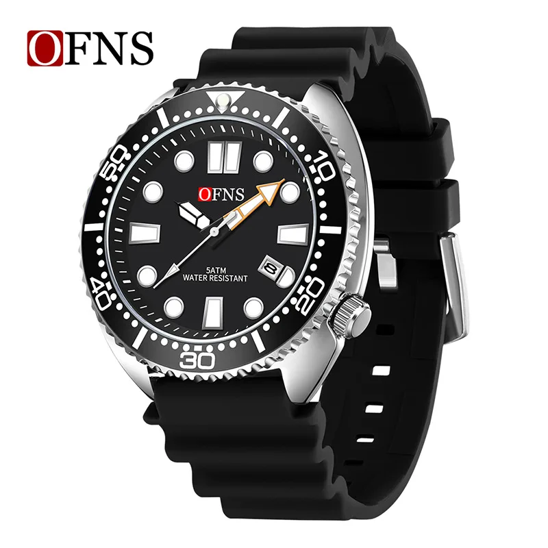 OFNS-Montre à quartz étanche pour homme avec bracelet en silicone, montre-bracelet décontractée avec calendrier, mode simple, 8033