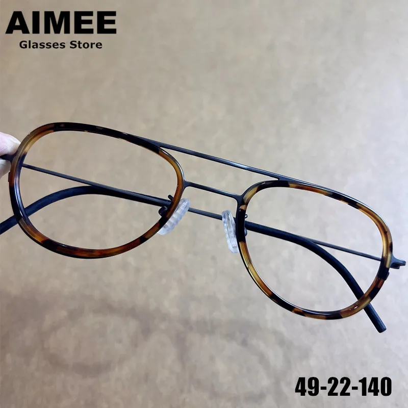 

Pure Titanium Glasses Frame Men Women Ultralight Acetate Ring Eyewear Pilot Eyeglasses Japanese Handmade Oval Spectacles Frames