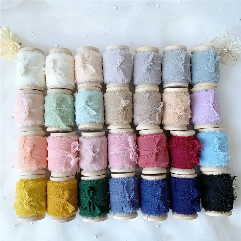 

3rolls/set Roll Ins Style Handmade Chiffon Frayed Edged Silk Ribbon Wedding Bouquet Streamers Photography Styling, Gift Wrapping