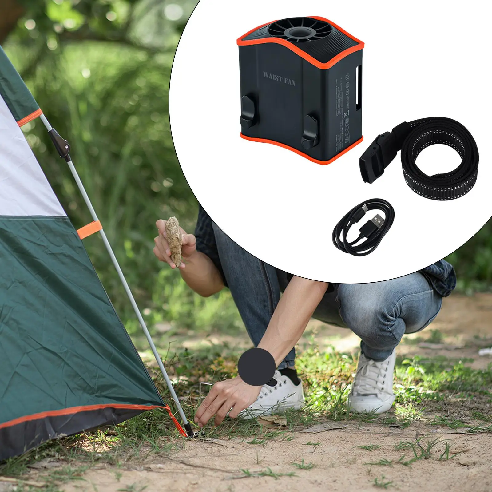 Ventilateur personnel de ceinture de taille, 3 vitesses, vent robuste, multifonction, clip personnel, voyage, bureau, camping en plein air, pêche