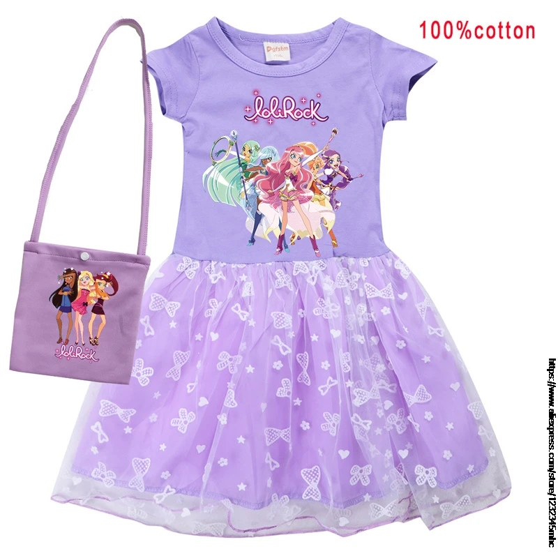 2-10Y LoliRock Princess Clothes Baby Girls Princess Dresses with Small Bag Kids Cartoon Cute Wedding Party Dress 