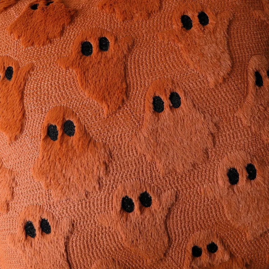 Housses d'oreiller décoratives fantôme d'halloween 18x18, lot de 2 taies de coussin en fausse fourrure douce rouge rouille pour l'automne
