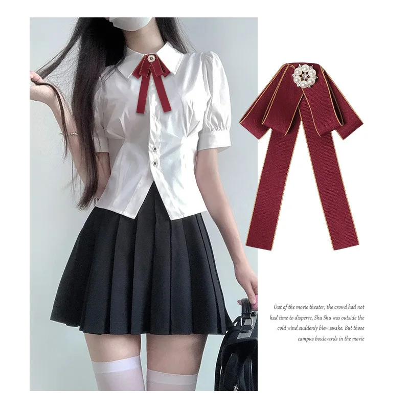 British Retro Style Collar Flower Women's Shirt Collar Decoration Pearl Bow Versatile New Style