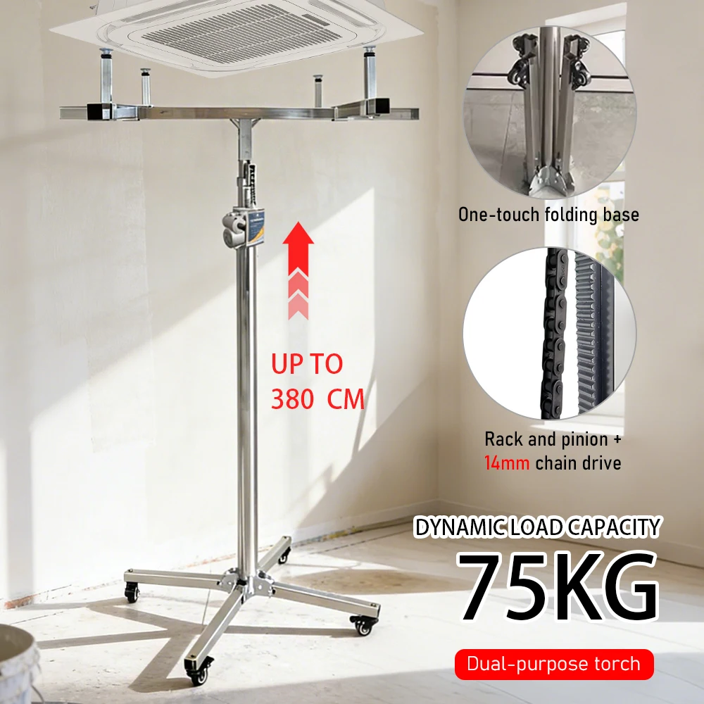 

Heavy Duty Central AC Installation Lift 4.0m 75KG Load Stainless Steel Thickened Folding Elevator Stand for HVAC Duct Installati