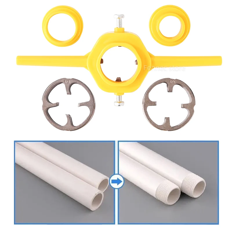 Kit de troquel de rosca de tubo de plástico de 6 piezas 1/2 "3/4" 1 "60 °   Herramientas de rosca de plomería de tubería cónica, juego de llaves de grifo para troquelado de tubería de agua, Manual de PVC/NPT