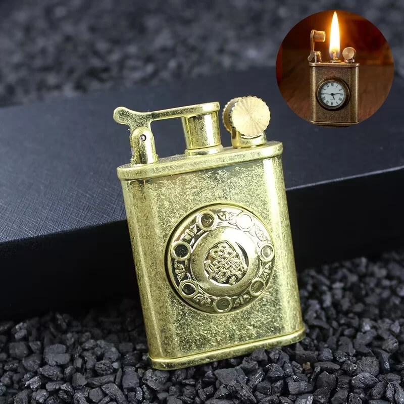 Hot Retro True Watch Kerosene Lighter Metal Creative Gyro Wheel Flint Antique Lighter Vintage Gasoline Kerosene Lighters Smoking