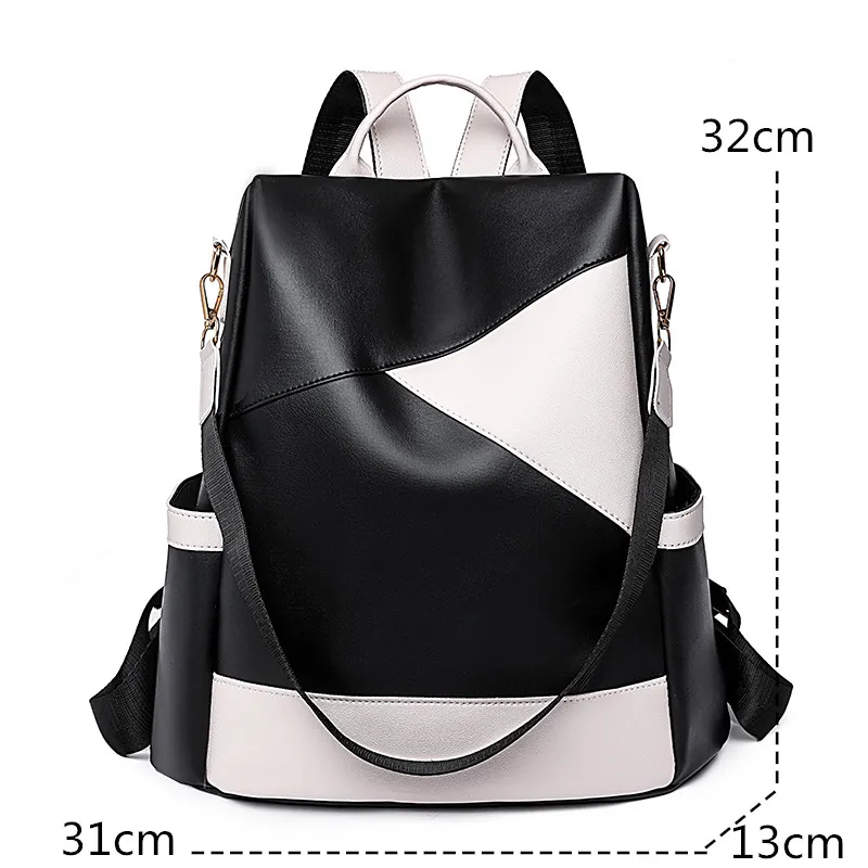 Women\'s Backpack Fashion Girls School Bag Colorblock Design HighQuality Waterproof Soft Leather Casual Simple Female Travel Bag