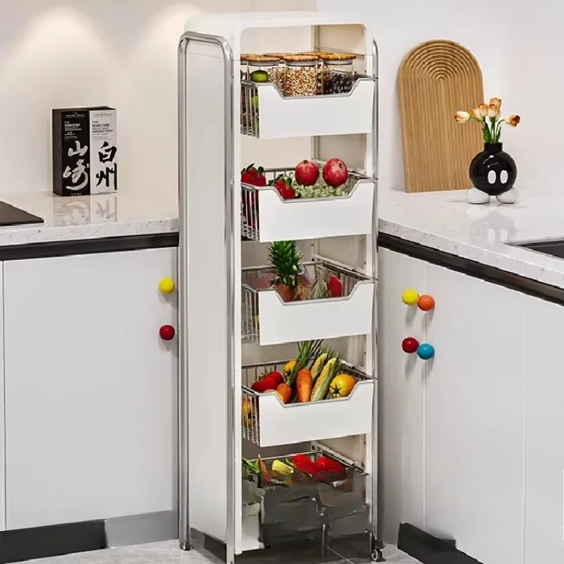 yjq Kitchen Floor Multi-layer Vegetable Storage Rack Pull-out Fruit Snack Storage Basket