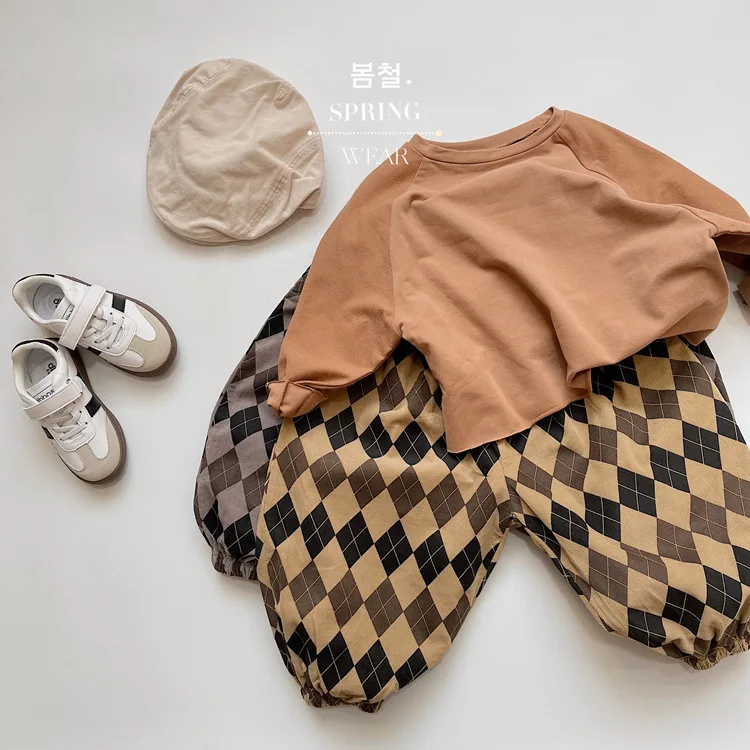 Advanced Retro Color Children Boy Pant Diamond Fine Velvet Kid Boy Lantern Pant Checkered Versatile Stylish Toddler Boy Pant