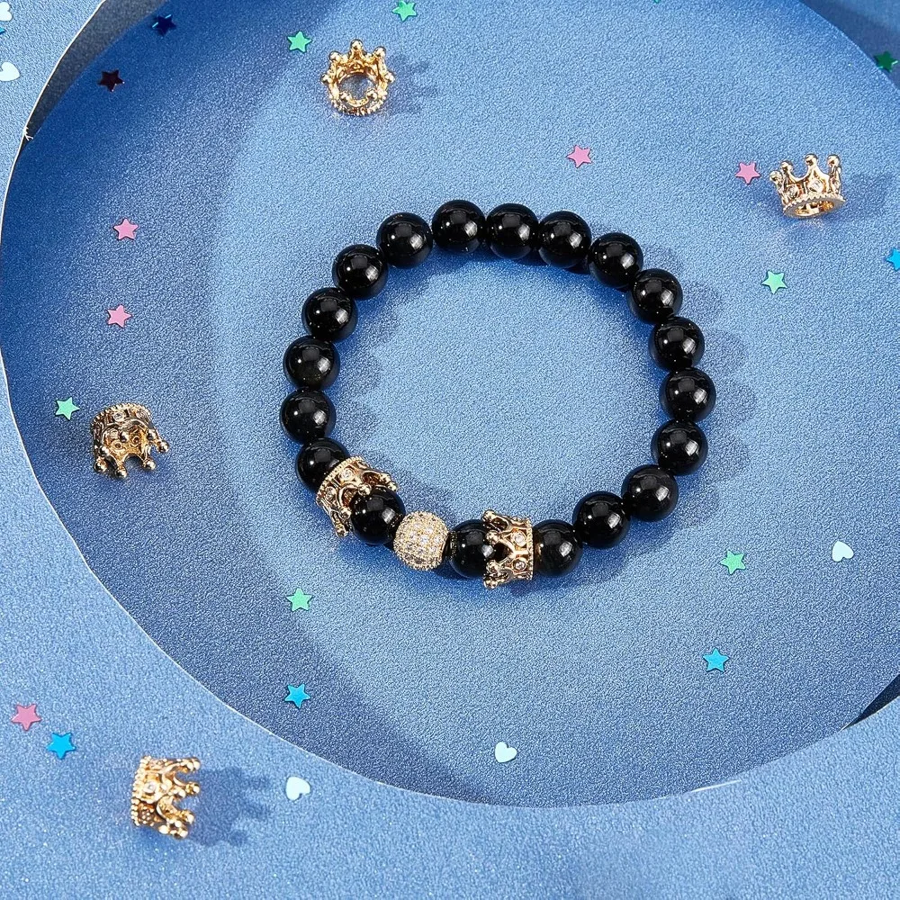 10 قطعة زركون تمهيد الملك تاج الخرز 11x7 مللي متر الذهبي اللون سوار فاصل خرز تميمة ثقب كبير فضفاض الخرز صنع عدة #2