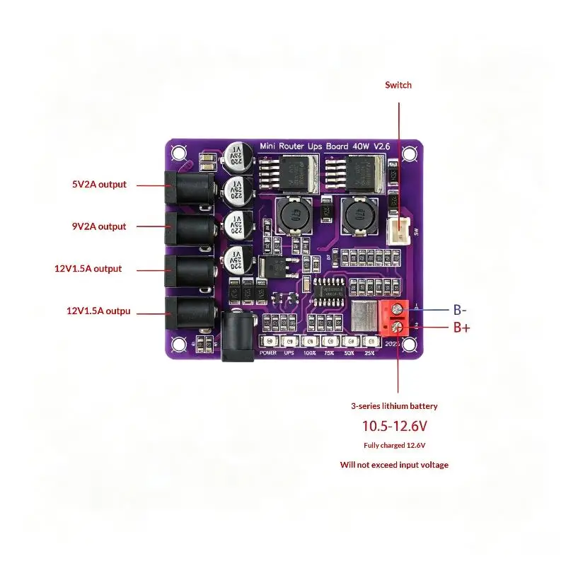 New 1 PCS 40W Battery Charging Board 4-Port Mini Router UPS Board 12.6V Power Module USB/DC Port Power Module