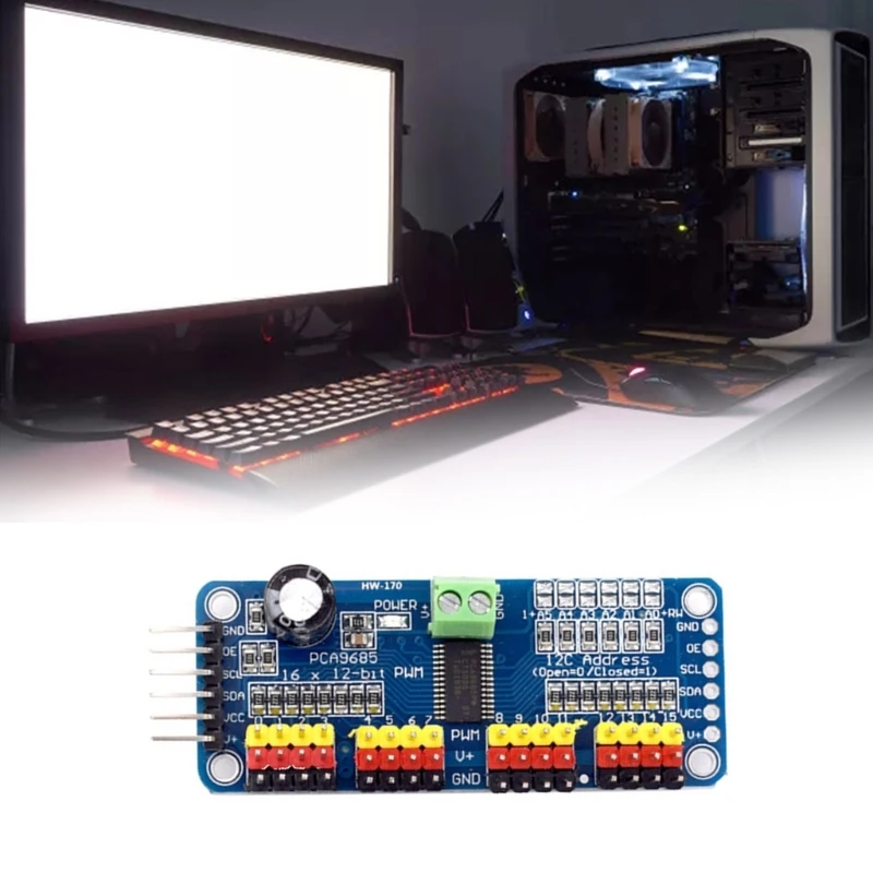 2Pcs 16 Channel 12-Bit PWM Servo Motor Driver Board PCA9685 Module Motor Control for RPi Development Accessory