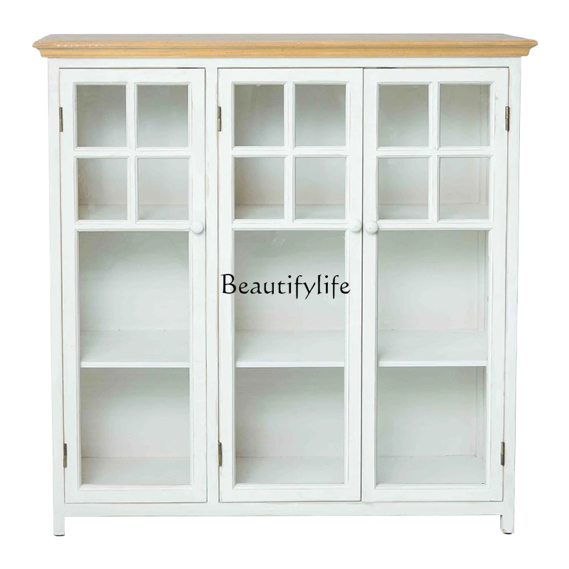 

French Living Room Storage Cabinet Wooden Vintage Glass Storage Wall Bed & Breakfast Sideboard Cabinet