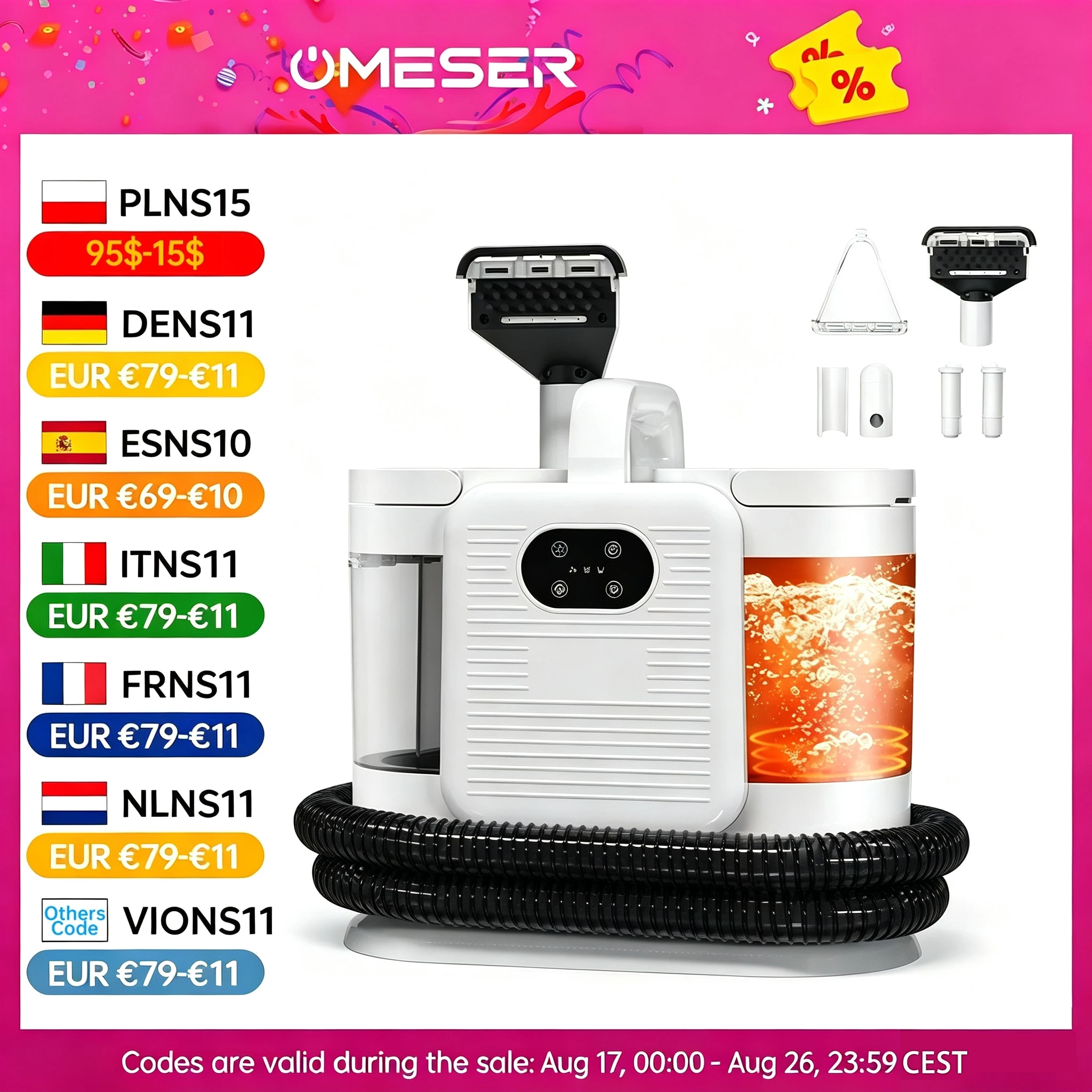 OMESER C988 1650 W Dampfreinigungssprühmaschine 15 kPa Saug-Teppichreiniger Handheld Smart Home Appliance für Sofa-Bett-Reinigung