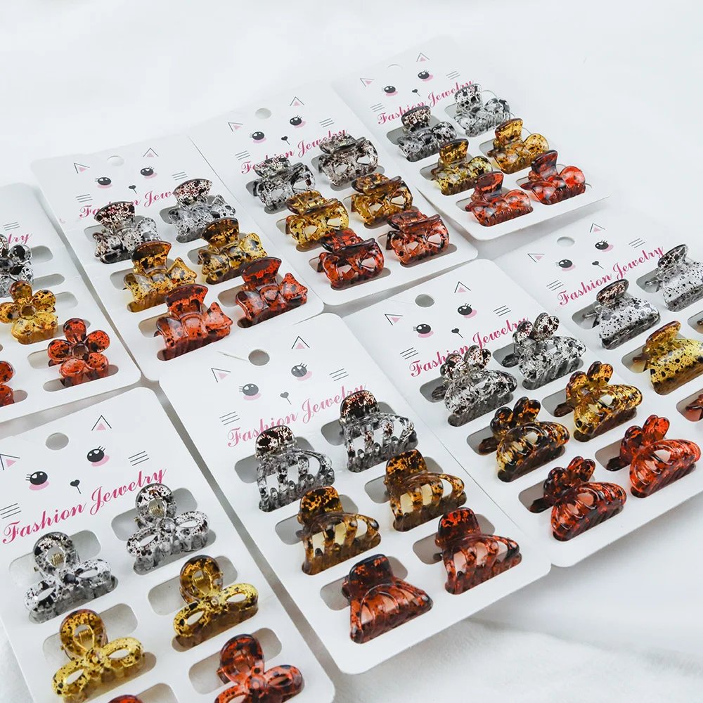 6PCS/Set Plastic Small Hair Crab Claw Women Girl Leopard Bow Cute Mini Clamp Clips Hairpin Barrettes Basic Hair Accessories