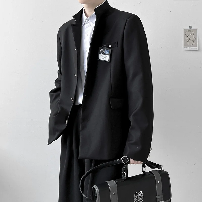 

y Sle Men's Suit Jaet Stand Collar Traditional Chinese Zhongan Coat Autumn Casual Long Sve Faionable Youth