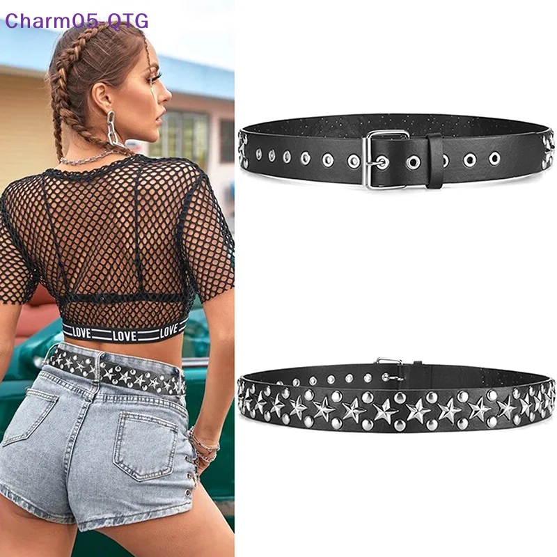 Nuevo Cinturón de Cuero con Remaches y Decoración Hueca, Estilo Gótico Rockero, Ajustable, para Mujer, Color Negro