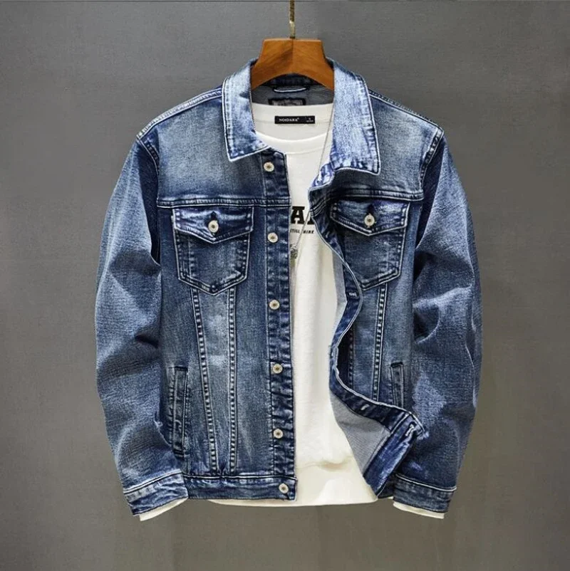 

Spring Autumn Casual Solid Fashion Slim Jacket blue Men's Lapel Denim Jacket Slim Jacket Top Size S-5XL