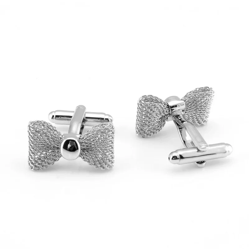 New Trendy Metal Bow Cuff Links Gold Sliver Color Business Party Shirts for Cufflinks High Quality Jewelry Men Gifts Accessories
