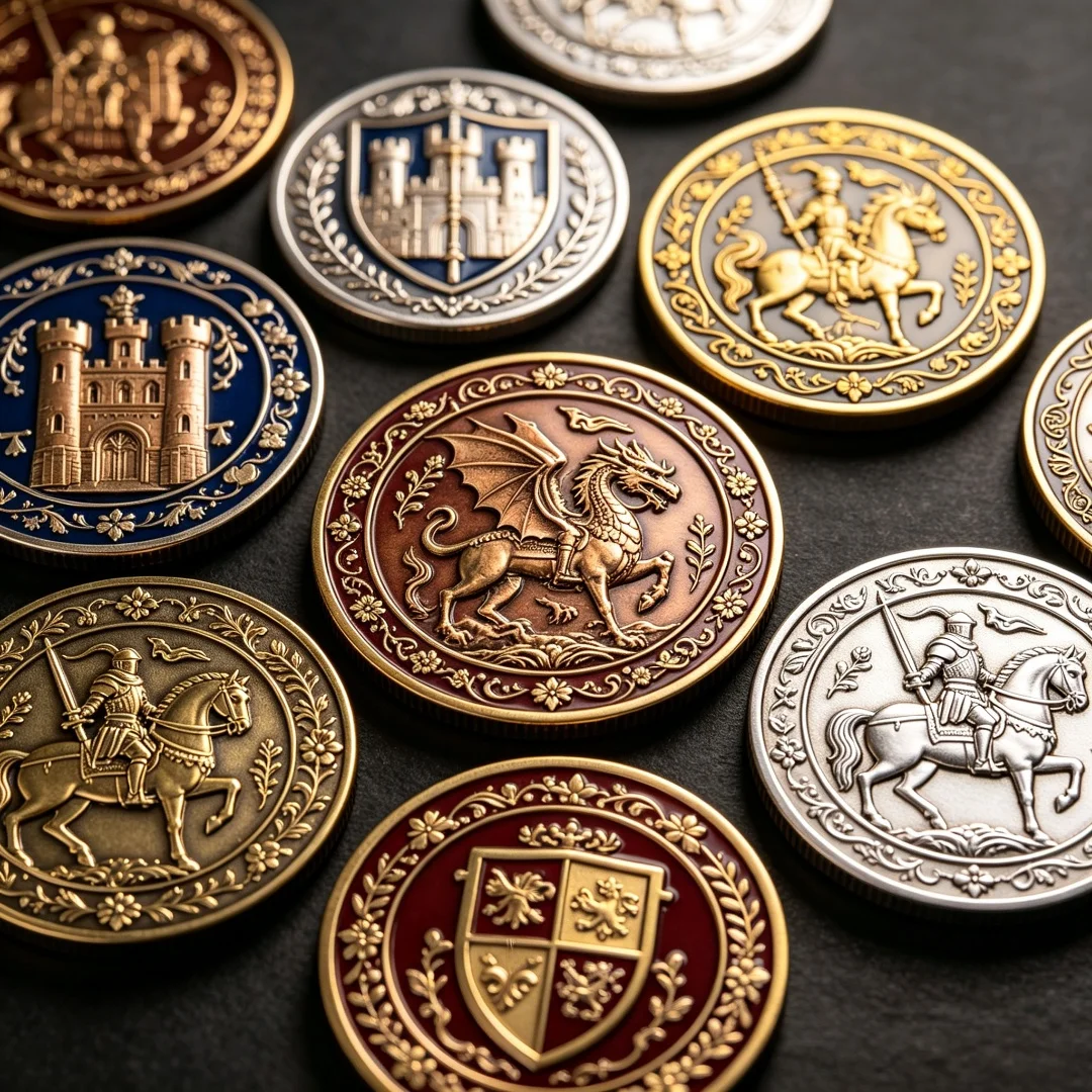 Medieval Knight Embossed Custom Commemorative Coin, Gold Silver Plated Castle Shield Collectible Souvenir Challenge Coin view 3