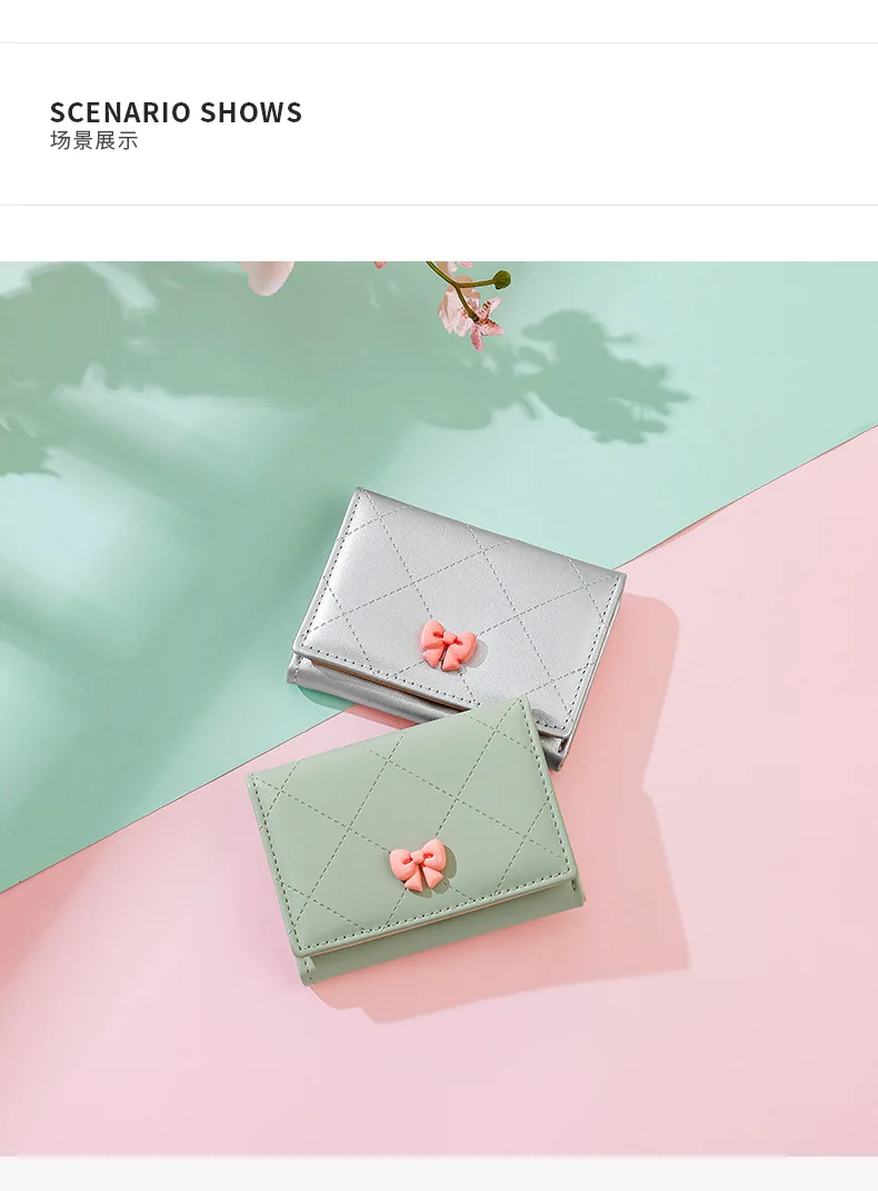 Portafoglio tri-fold da donna con nodo a farfalla Portafoglio in pelle con porta carte portamonete dal design corto e fresco
