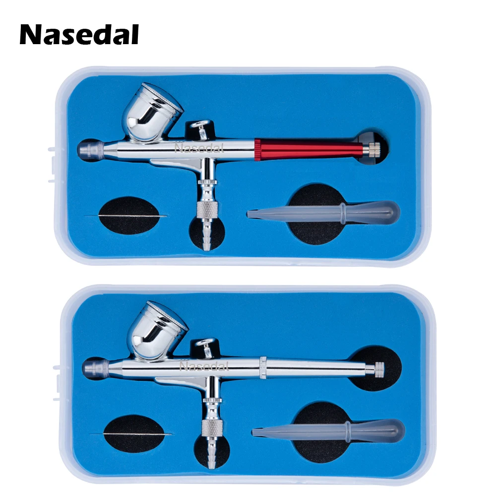 Nasedal 0.3MM 7CC Dual-Action Airbrush with Box Gravity Spray Gun Air Hose for Art Cake Nail Model Paint Spraying Hobby