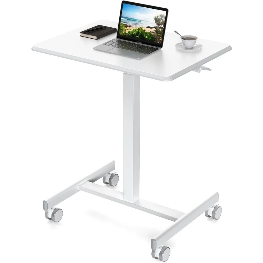 

Small Mobile Rolling Standing Desk - Overbed Table, Teacher Podium with Wheels, Adjustable Work Table