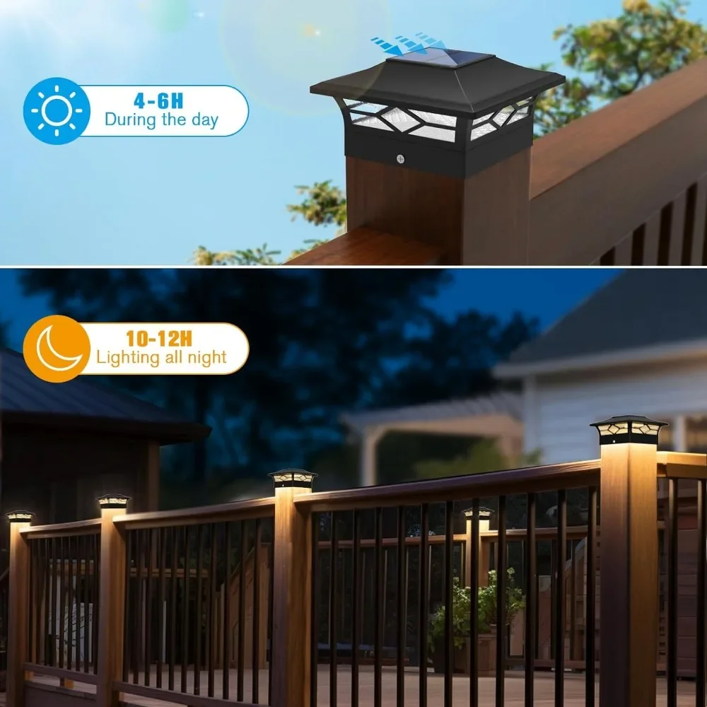 Outdoor Solar Post Lights 12 Pack, Waterproof Solar Deck Fence Post Light for 4x4 Wood/Vinyl Post Heads, Solar Outdoor LED Light