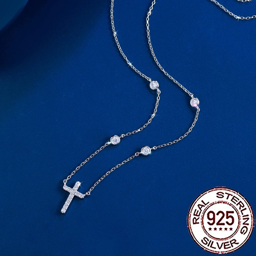 CWWZircons Halskette mit Anhänger aus 925er-Sterlingsilber, eleganter Zirkonia, Kreuzform, für Damen, Jahrestag, edler Schmuck, Geschenk SD057 – Detail 8