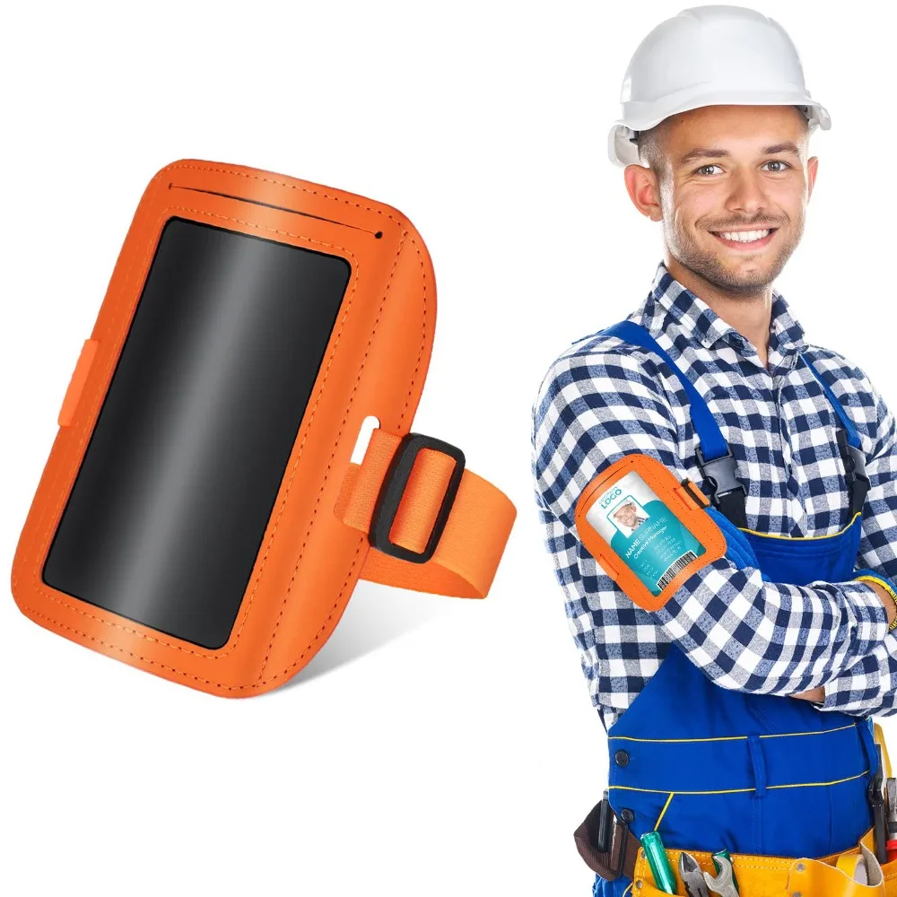 

PU Leather Arm Badge Holder Waterproof with Elastic Band ID Armband Adjustable Multifunctional Card Holder for Work Postcards