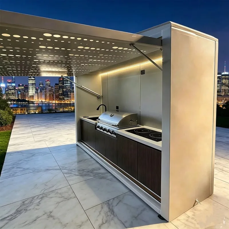 Outdoor Kitchen Module Set With Barbecue Grill And Refrigerator Multifunctional Outdoor Kitchen Appliances