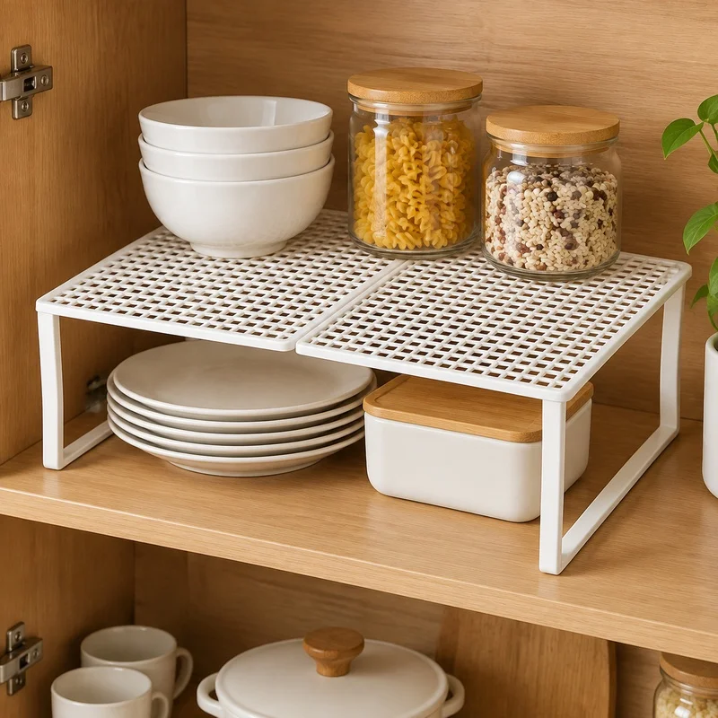 Expandable Telescopic Shelf Separator for Wardrobe and Cabinet Storage Organization with Adjustable Design