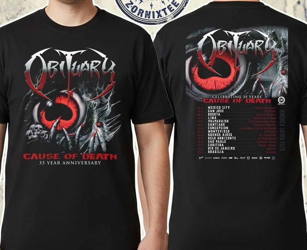 Obituary Celebrating 35 Years Cause Of Death Latin AmericaTour 2026 Shirt PP2764
