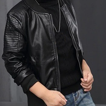 Kids Faux Leather Velvet Winter Coat 4 Boys Coats Autumn Winter Fashion Korean Children's Plus Velvet Warming Cotton PU Leather Jacket For 3-8Y Kids Jacket Outerwear 4