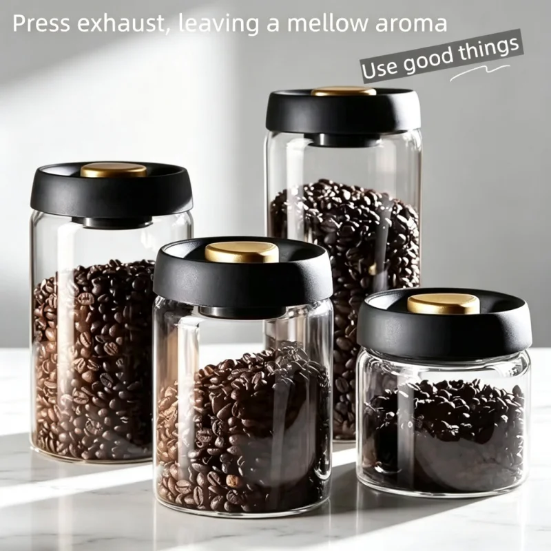 Manual Vacuum Sealed Coffee Jar High Borosilicate Glass Moisture-proof Tea Storage Container for Kitchen