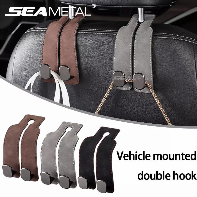  SEAMETAL Quality Car Headrest Hook Premium Suede Rear Seat Hanging Dual Hook 20KG Large Load-Bearing Alloy Hook Hanger Universal 