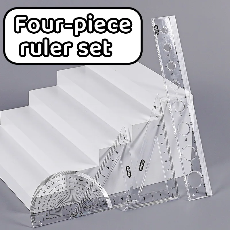 20 cm Straightedge Set, Multifunctional 4-Piece Ruler Set with Pocket Design for Easy Storage and Carrying