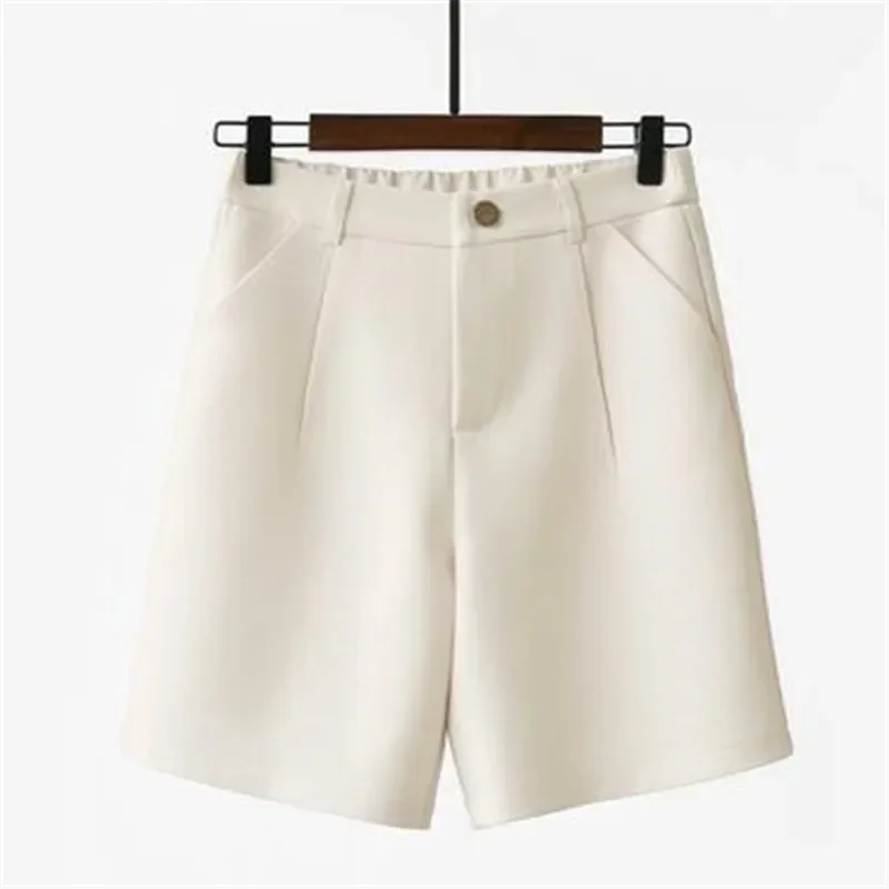 Thin Beige Suit Shorts Women\'s Summer 2024 New High Waist Loose Wide Legs Straight Office Ladies Cropped Shorts Woman