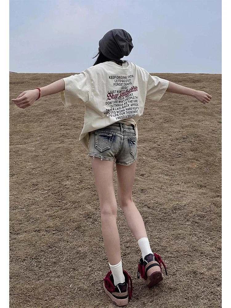 

Low Waist Slim Fit Denim Shorts Women's Retro American Vibe Spring 2026 Sexy Miniature Hot Pants Cotton Stretch Fabric